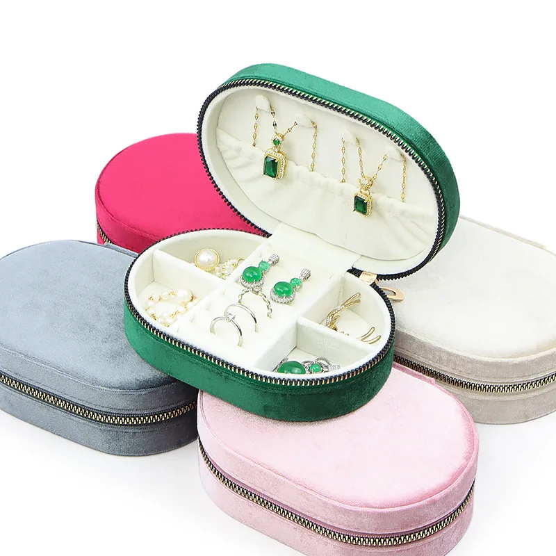 

Portable High-end Oval Velvet Zipper Bag for Delicate Earrings, Necklaces, Rings, Jewelry Accessories Storage Box bag organizer