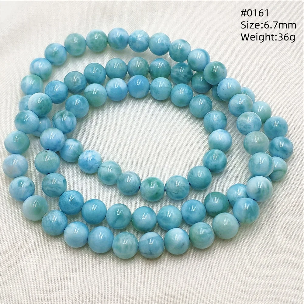 Natural Blue Larimar Round Beads Bracelet Rare Stone Larimar 6.5mm 3 Laps Woman Men Fashion Jewelry AAAAAA view 2