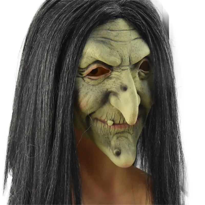 

Scary Old Witch Mask Latex with Hair Halloween Fancy Dress Grimace Party Costume Cosplay Masks Props Adult One size