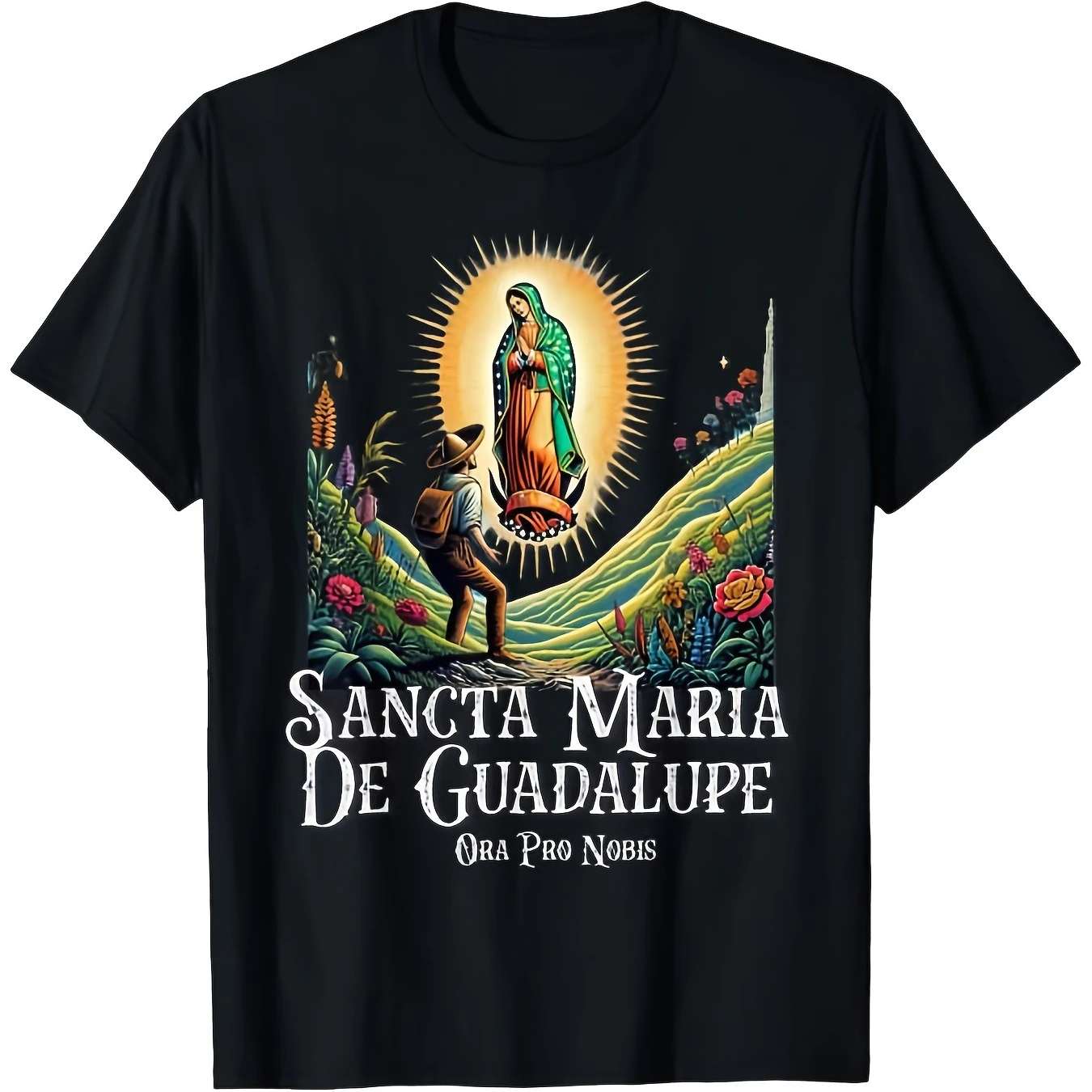 Our Lady of Guadalupe Virgin Mary Catholic Religious T-Shirt 100% Cotton O-Neck Short Sleeve Summer Casual Mens T-shirt