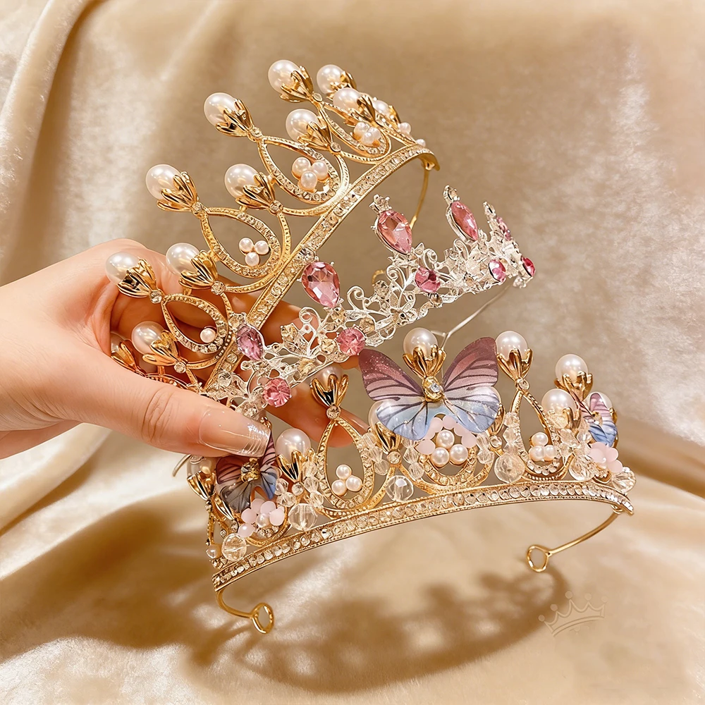 3pcs Gilded Butterfly Imitation Pearl Powder Treasure Water Diamond Girl Headwear Romantic Flower Breeze Banquet Princess view 3