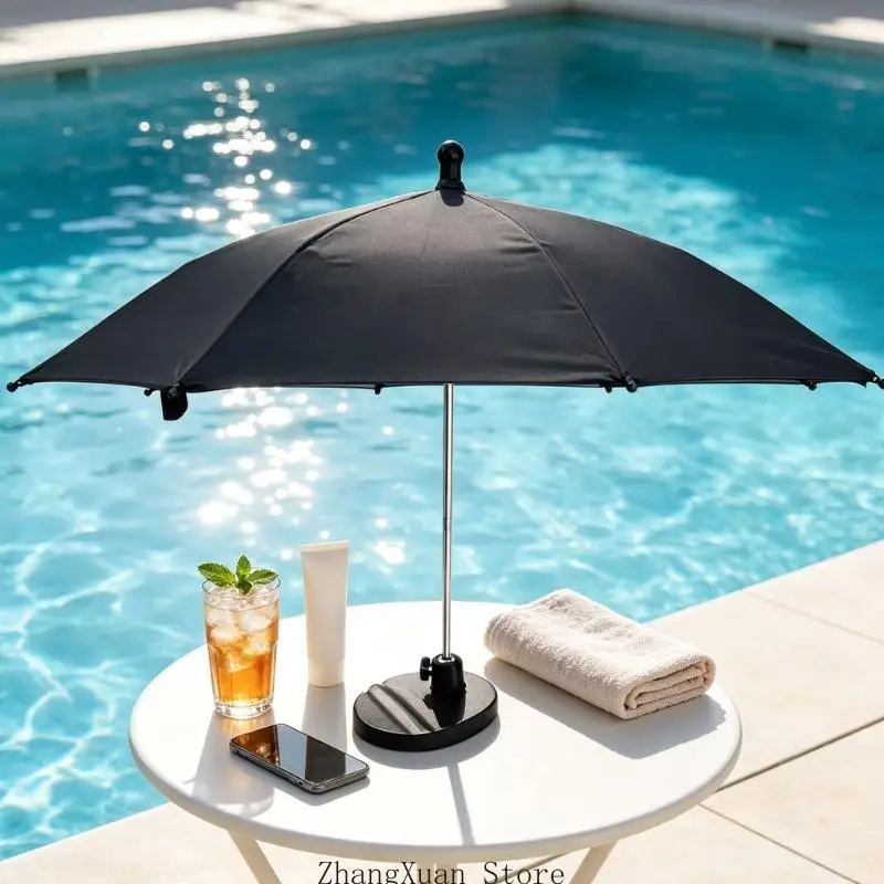 Mini Outdoor Shade Cover for Tabletop Drinks and Phones, Round Base and Fabric Top for Poolside Tables, Beach Stops and Camp