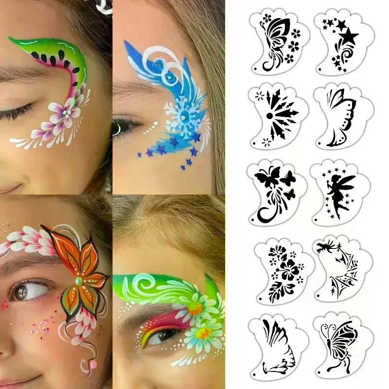 Face Painting Tattoo Stencil Set Reusable Hollowed Body Art Paint Stencils DIY Eyebrow Templates Hand Drawn Spray Painting 16Pcs
