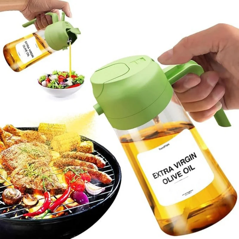 

470ml 2 in 1 Oil Sprayer for Cooking Light Blocking Plastic Olive Oil Dispenser Bottle Kitchen Spray and Pour Oil Bottle