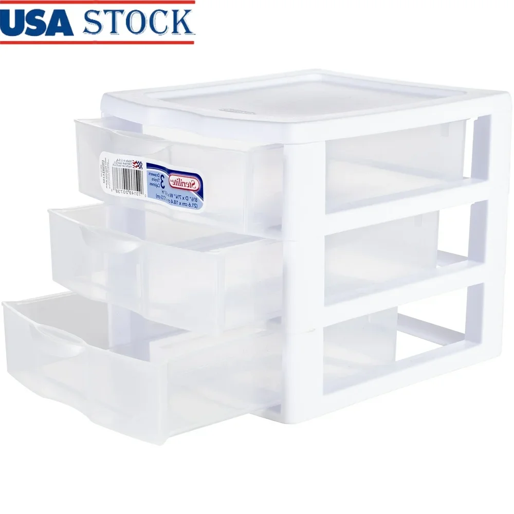 

Small 3 Drawer Storage Unit Plastic Stackable Organizer Clear Front Drawers Desktop Container Office Home Crafts Makeup