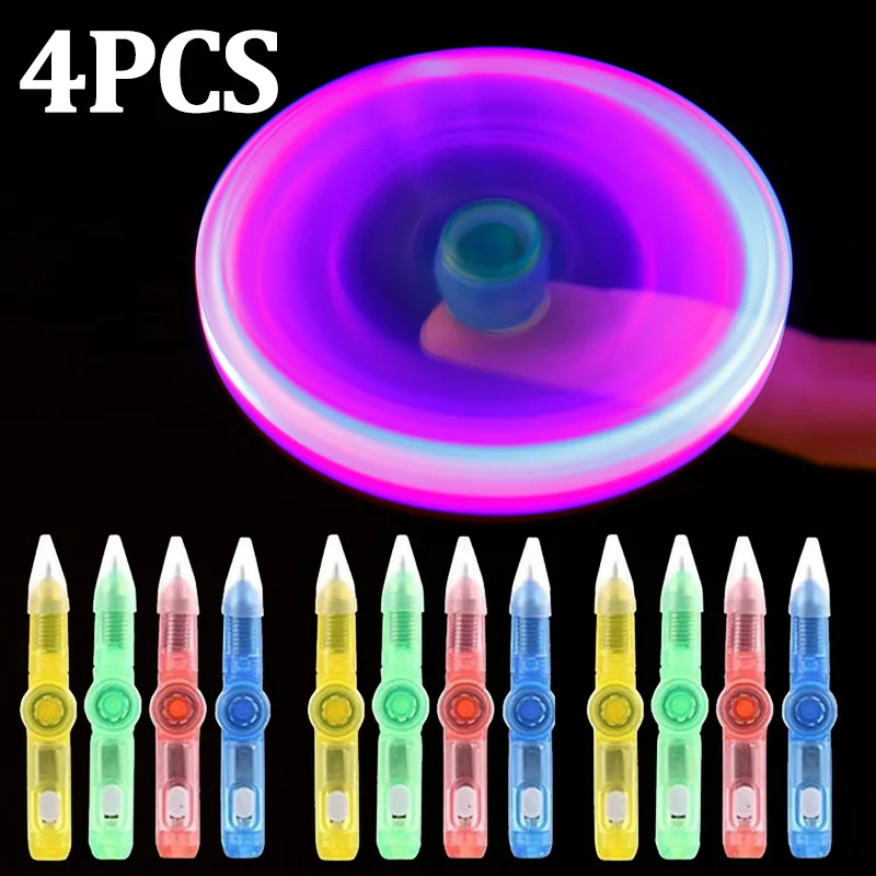 1-4PCS LED Rotating Ballpoint Pen Cool Glitter Gel Pen with Light Decompression Toys Children Students Gifts School Supplies