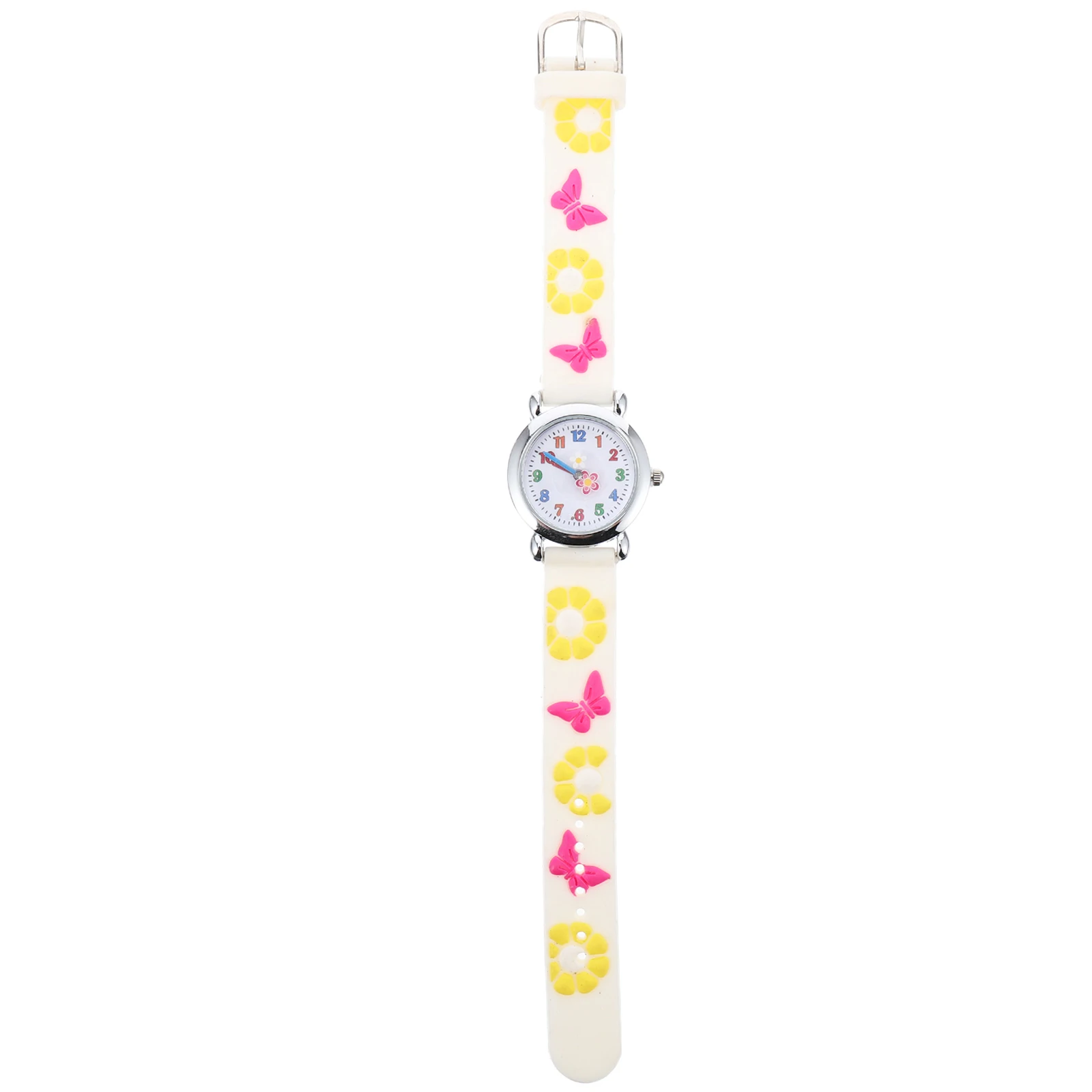 Adorable Cartoon Wrist Watch With Flower Pattern Comfortable Durable Silicone Band Transparent Dial Adjustable Strap For