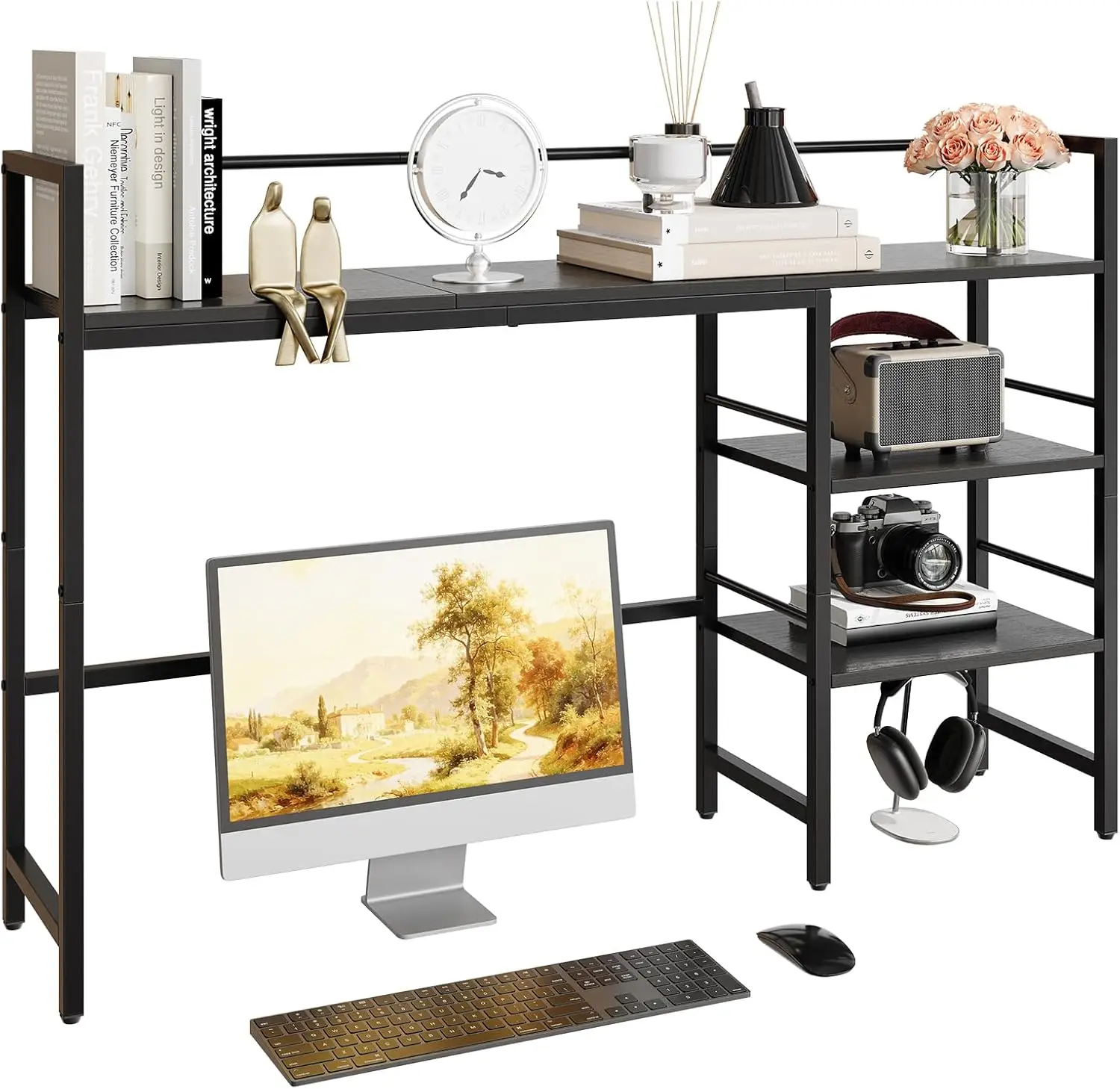 

45.4 Inch 3-Tier Desktop Shelf for Monitor, Bookshelf for Home Office, Black
