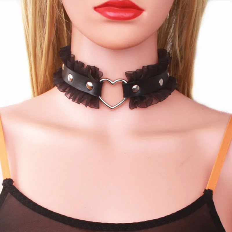 

Cosplay Lace Heart Punk Rock Gothic Collar Choker Sexy PU Leather Tattoo Collar Choker Necklace Body Accessories Neck Band