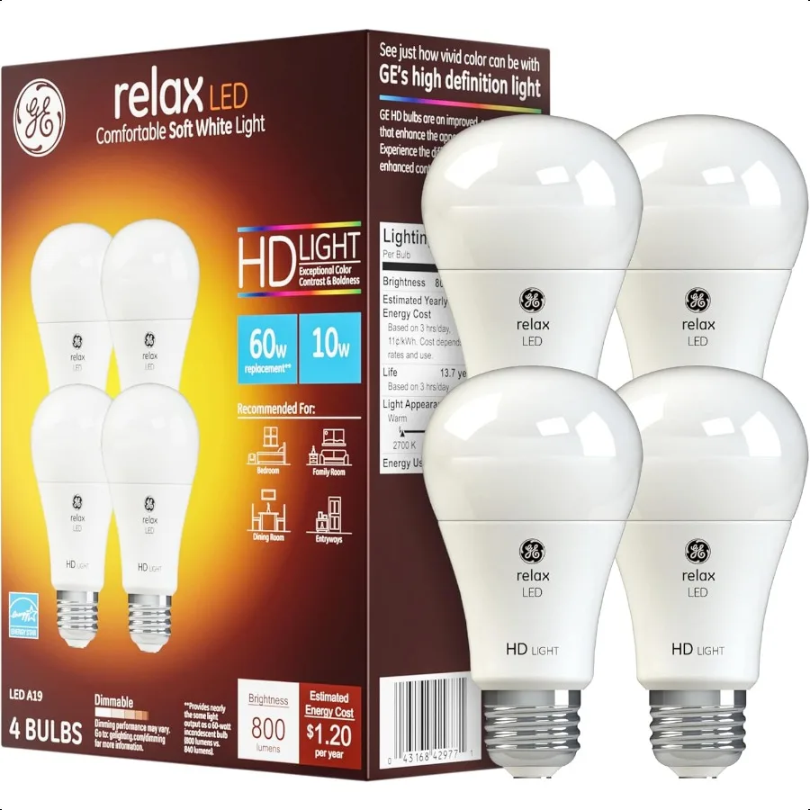 

Relax LED Light Bulbs 60 Watt Soft White A19 4 Pack