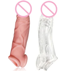 Reusable Penis Sleeve Big Penis Extender Condom Cock Extension Dick Enlargemen Sex Toys For Men Enlargement Time Delay