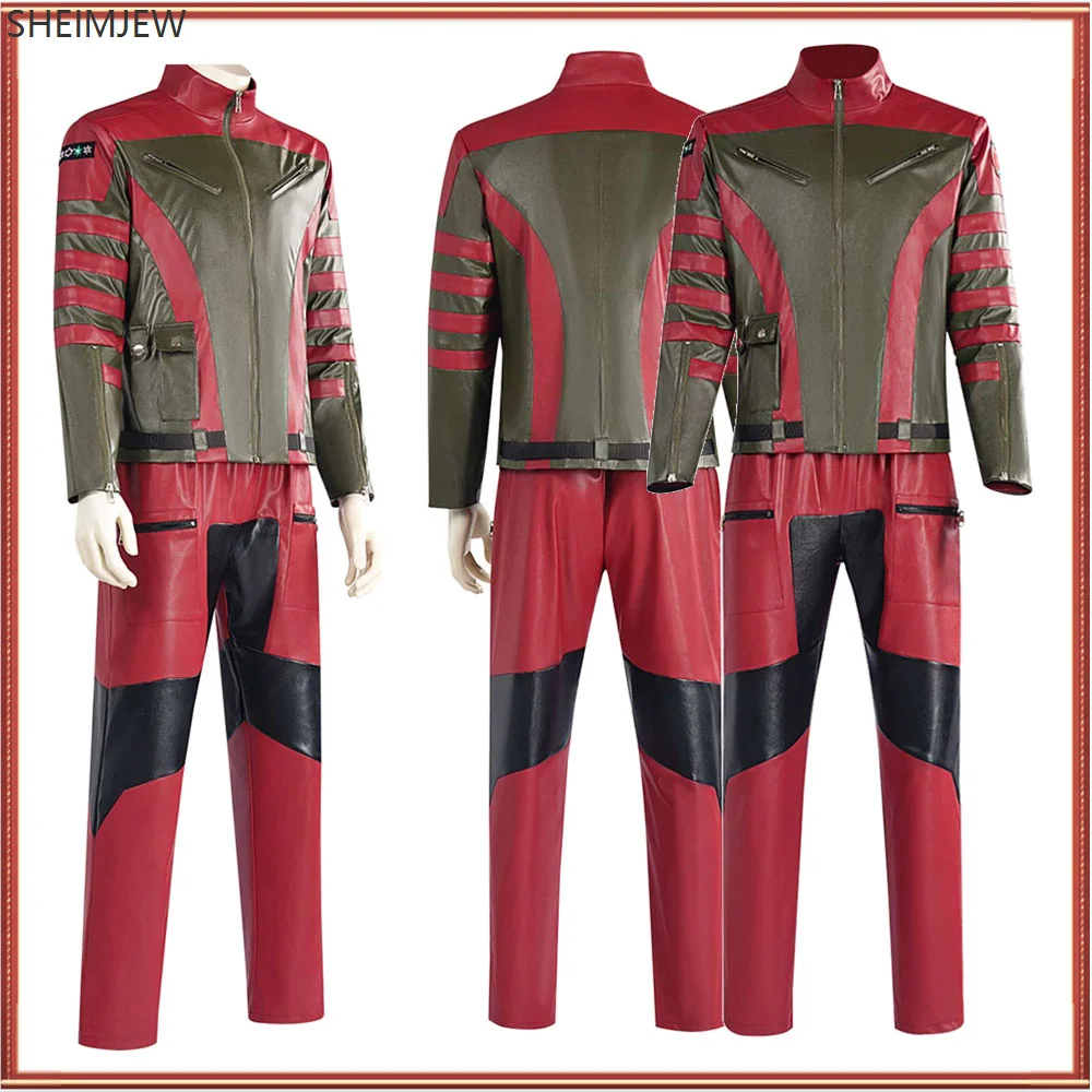 

Movie Role Play Halloween Carnival Bodyguard Costume Uniform Men Fantasia Handsome Racing Suit Leather Jacket Pants Red Costume