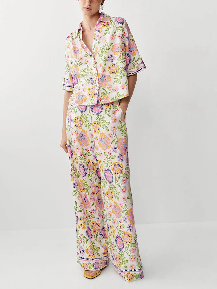 Summer 2026 New Women's Short Sleeve Shirt Wide Leg Pants Regular Length Traditional Chinese Style Clothing Top Fashionable