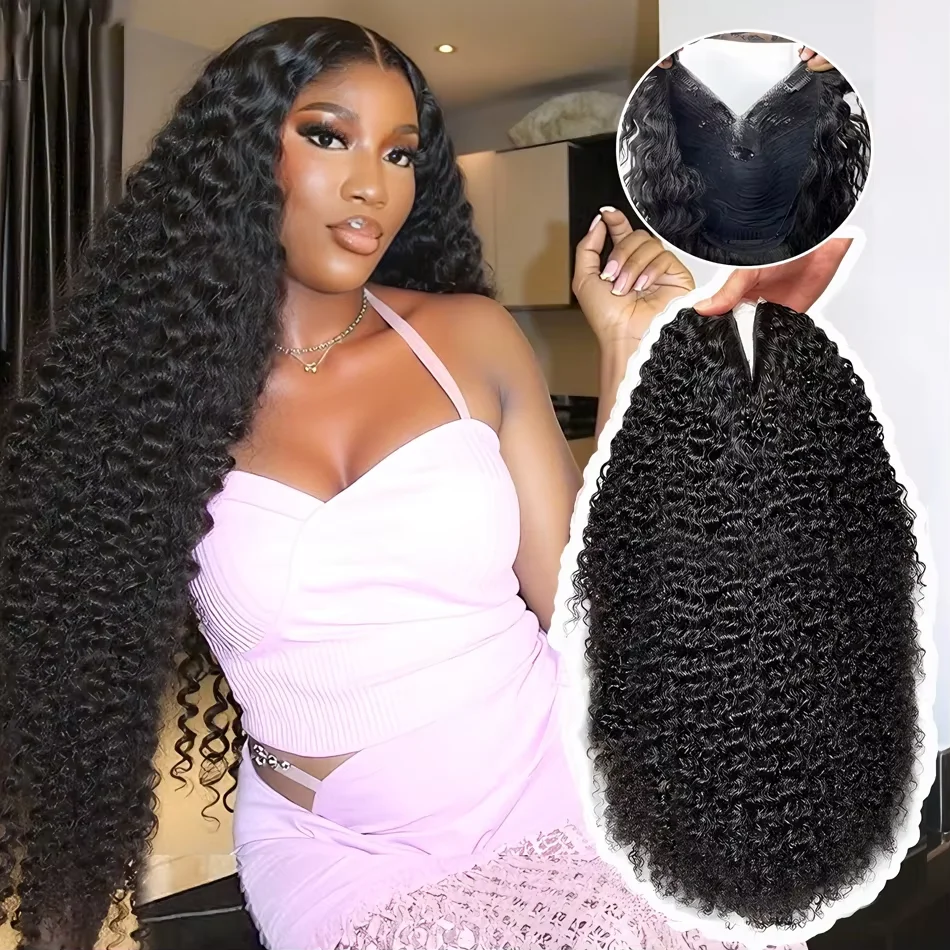 32 Inch Curly Brazilian Remy Human Hair V Part Wig 200% Density Remy Hair No Leave Out Soft Bouncy Minimal Shedding Heat Resistant Beginner Friendly Long Wigs Machine Made For Black Women