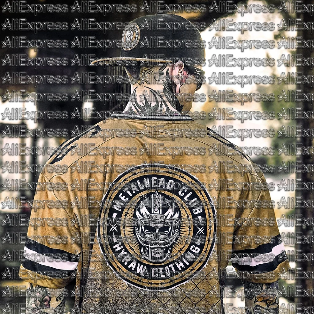 Men's Metal Head Club Skull Helmet Round Badge Jersey T-shirt Tattoo Punk Street Wear Loose Oversized Top Men's Style
