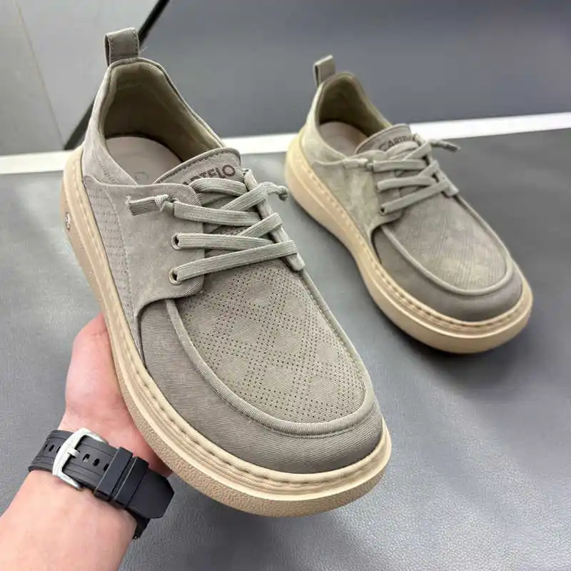 

Summer New Lightweight Thick Bottom Breathable Rubber Sole Casual Shoes Easy to Wear Slip on Lazy Person Cowhide Leather Shoes