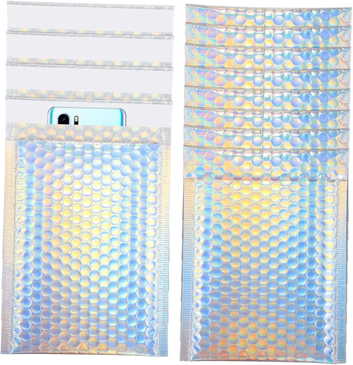 Laser Rainbow100Pcs Holográfico Mailer Mailing Envelope Saco de correio à prova d'água Saco de embalagem de envelope de bolha acolchoado para envio