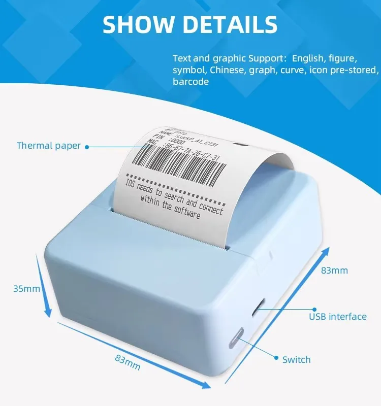 Cross-border Mini Portable Thermal Receipt Printer Bluetooth Takeaway Cashier Bill Inkless Receipt Printer