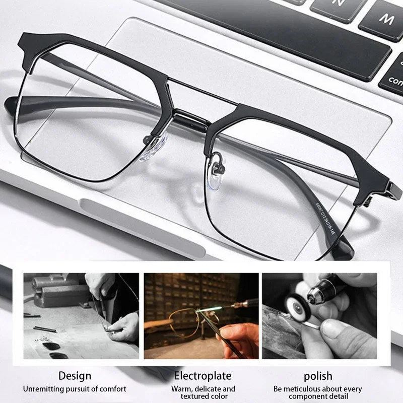 2023 Anti-Blue Light Glasses, Stylish Retro Black Frame Men's Prescription Glasses, Clear Lens 0~-400°