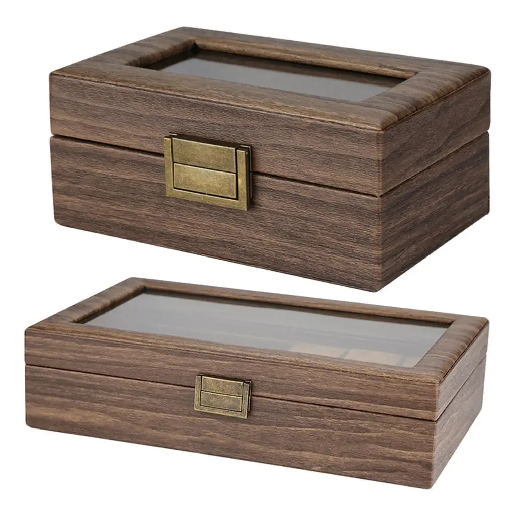 Portable Watch Box Wooden Display Case w/Clear Top and Lock Jewelry Storage