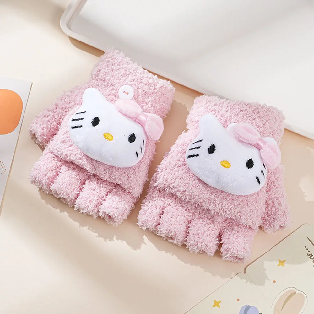 جديد Kawaii سانريو الأطفال قفازات دافئة Kuromi بلدي ميلودي الباردة واقية الشتاء قفازات الاصبع أفخم شاشة اللمس الدافئة الأطفال الهدايا #3
