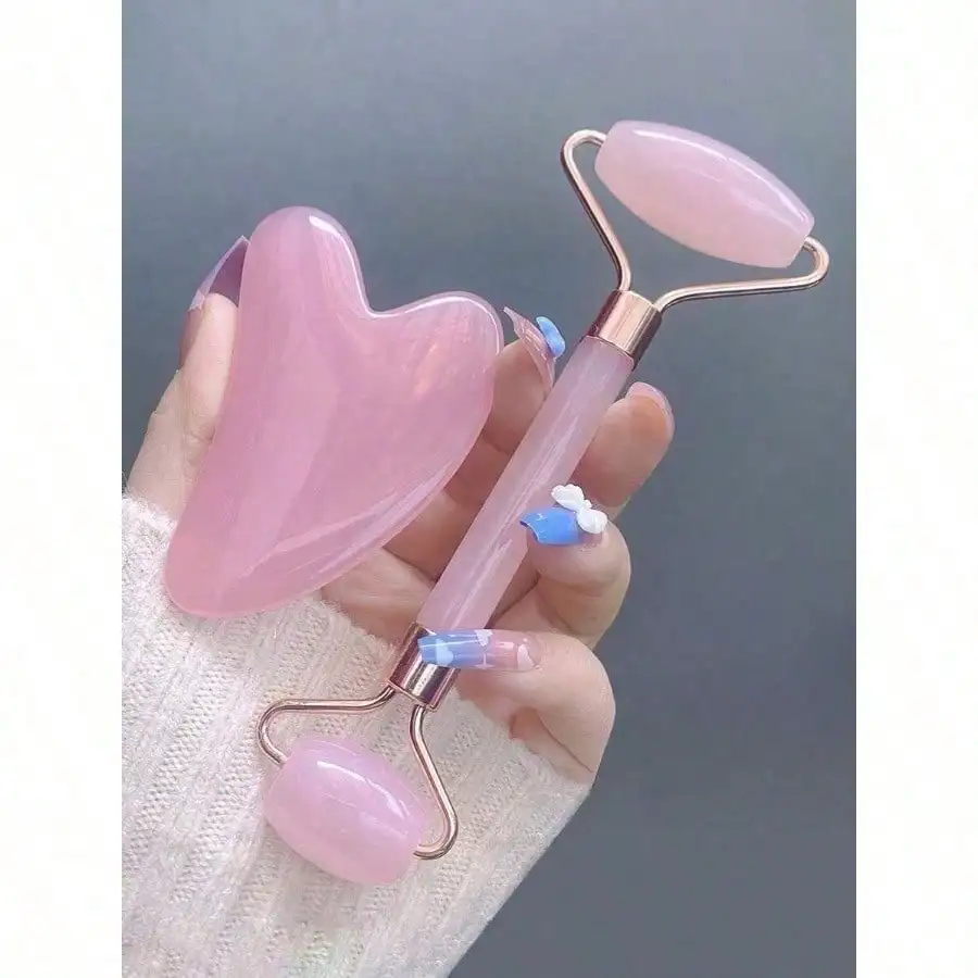 Juego de herramientas de masaje facial, incluye rodillo, tabla de masaje, tabla Gua para rascar la espalda, opciones en rosa y blanco, 1 ud.