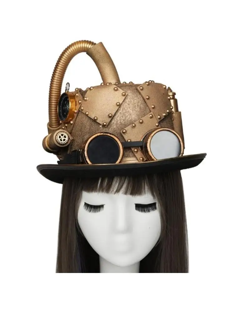 A52E Steampunk Top Hat With Goggles Gothic Gay Hat Bowler Top Hat