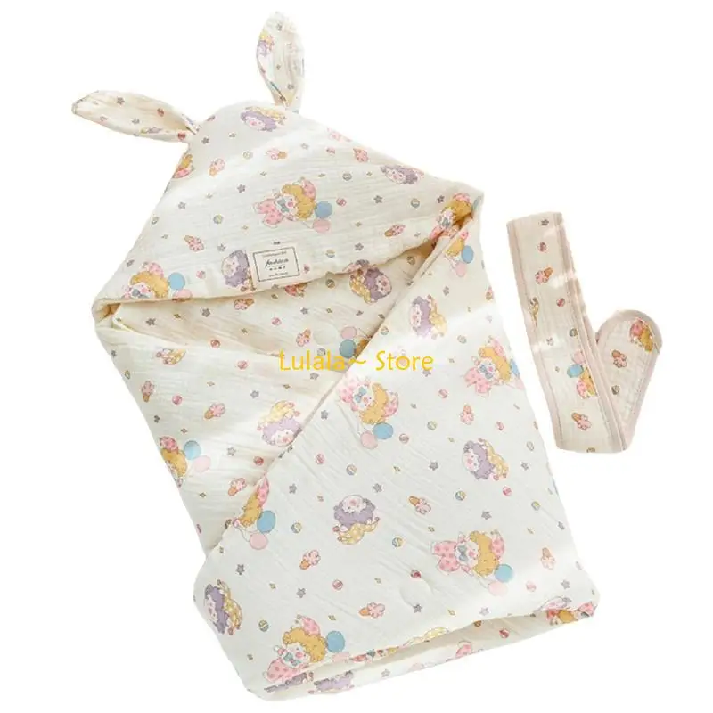 Y4QA Gentle Touch Newborns Swaddles Blanket with Ears Hooded Designs Breathable Nursery Bedding Warm & Comforting Swaddles