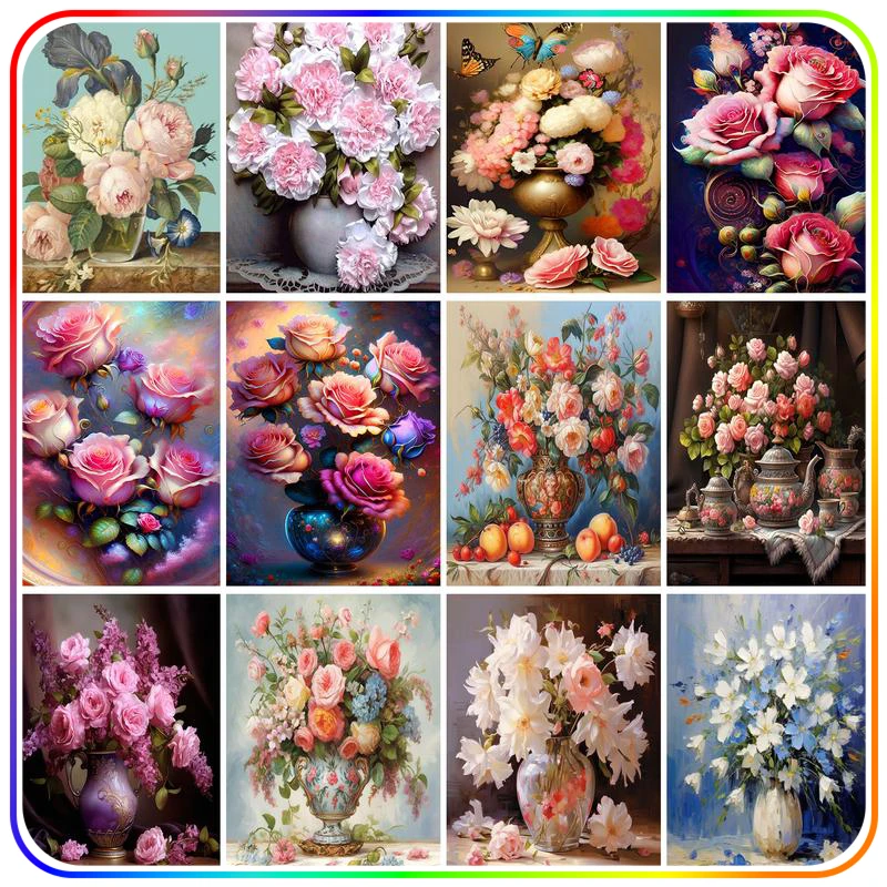 

SDOYUNO Diamond Painting Vase Flowers Round Diamond Art Accessories Rhinestones Diy Kit Handwork Crystal Vintage Home Decor