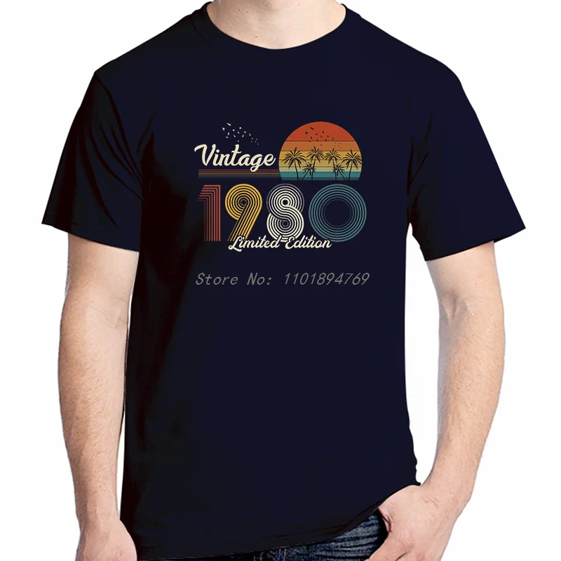 الصيف القطن تي شيرتات قصيرة الاكمام 1980 ولد هدية عيد ميلاد تي شيرت خمر الشمس الفردية الجرافيك تي شيرت ملابس رجالي
