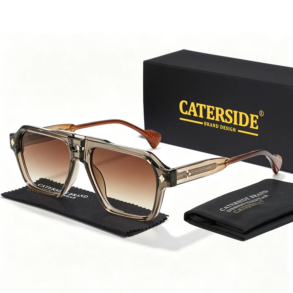 CATERSIDE Men's Flying Eye Sunglasses Flat Top Double Bridges Design Sun Glasses Women's Outdoor Travel Driving Glasses UV400