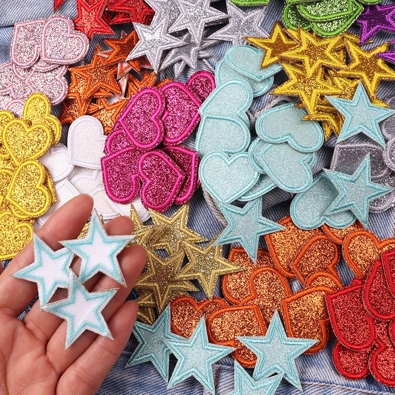 5PCS Wholesale Five-Pointed Star Patches Colorful Glitter Iron On Embroidered Patches For Clothing Jackets Hats Clothes Decor DI