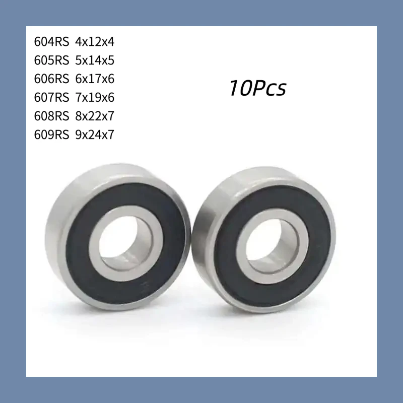 10Pcs Mixed Miniature Deep Groove Ball Bearings 604-2RS 605-2RS 606-2RS 607-2RS 608-2RS 609-2RS Double Rubber Sealed
