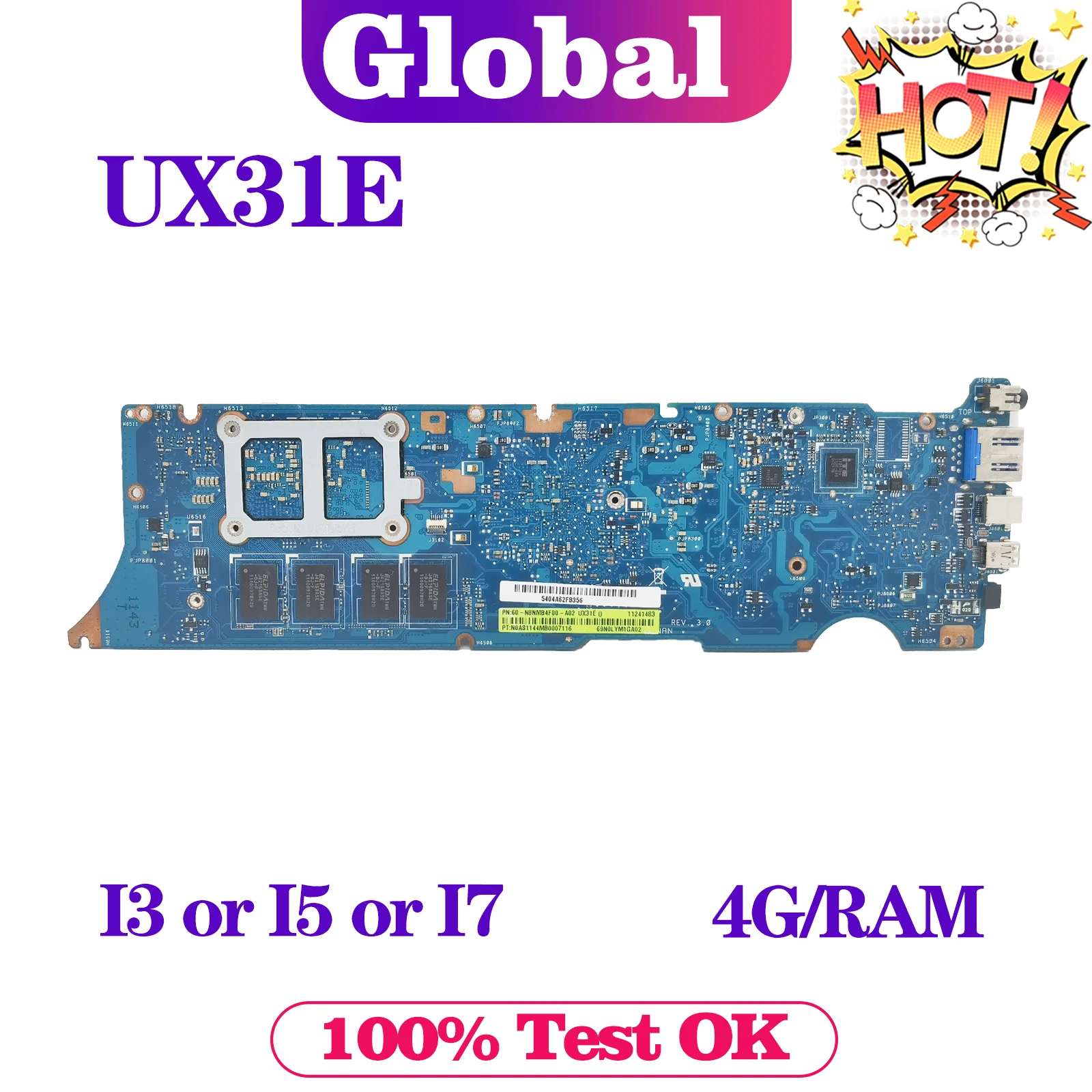 

KEFU Mainboard For ASUS Zenbook UX31E BX31E Laptop Motherboard 4GB/RAM I3 I5 I7-2TH Gen MAIN BOARD TEST OK