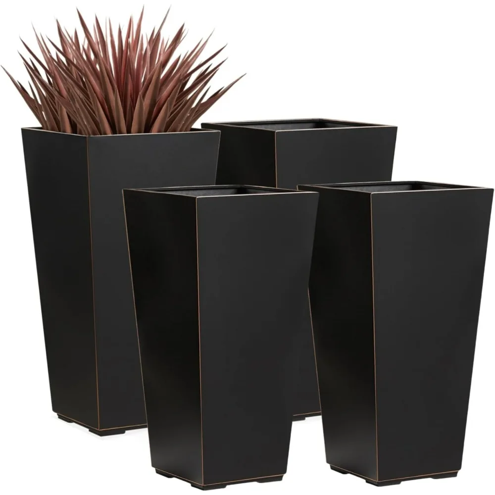 26 Inch Planter Tall Tapered Planter for Front Porch Patio Deck Garden Indoor/Outdoor Tree PlantersBlack Copper Hand Brushed Rim