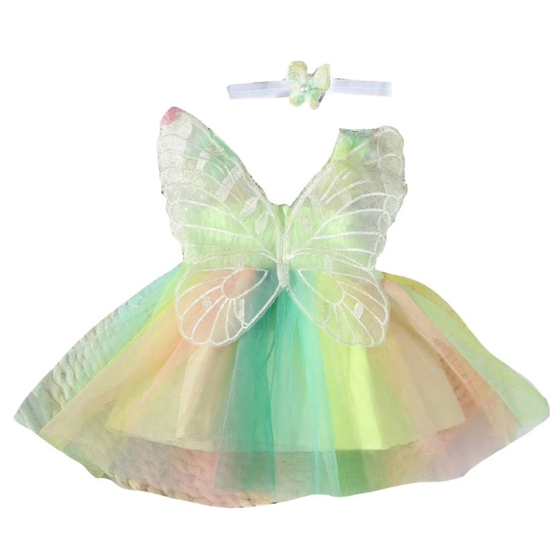 1 Set Infant Girls Birthday Photography Outfit Mesh Butterfly Dress and Headband