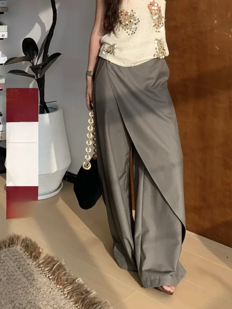 

Mar Women's High Waist Straight Leg Pants Asymmetrical Design Casual Trousers Dra Suit Pants Floor Length Summer New