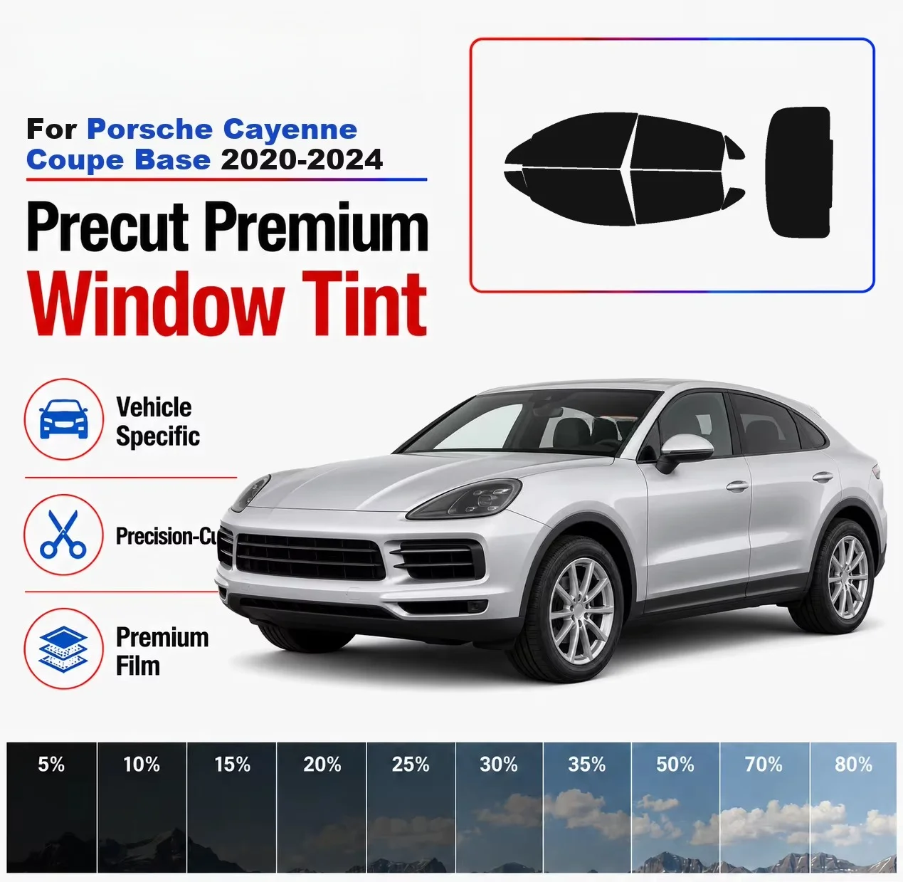 Premium Precut Window Tint Kit Front Rear Windows Rear Windshield For Porsche Cayenne Coupe Base 2020-2024 Nano Ceramic Film