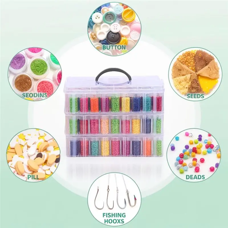 AB46-Diamond-Painting Storage Container, 3-Tier Stackable Bead Organizer With Carrying Handle, Craft Storage Box
