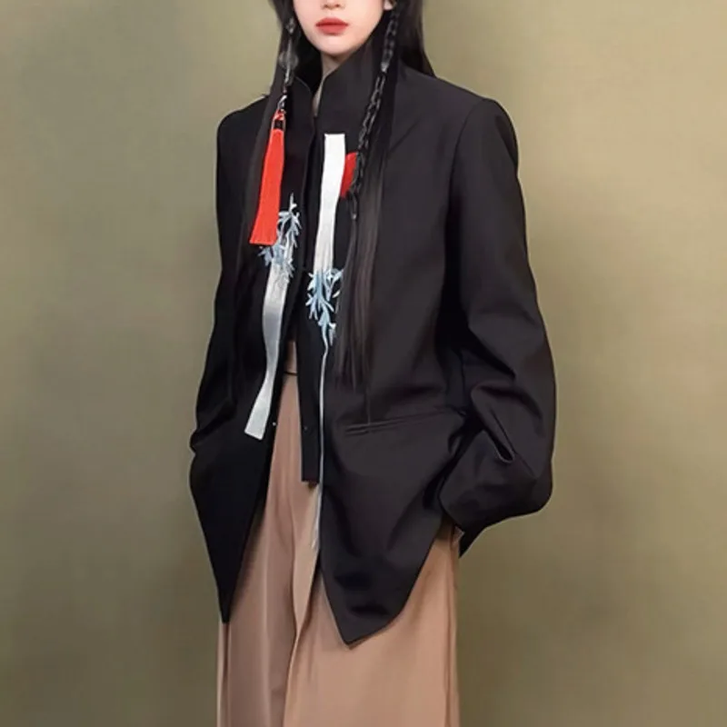 HKSH Women Chic Blazer Chinese Style Embroidery Stand Collar Elegant Fashion High Street Trendy Jacket New Spring Autumn HK20319