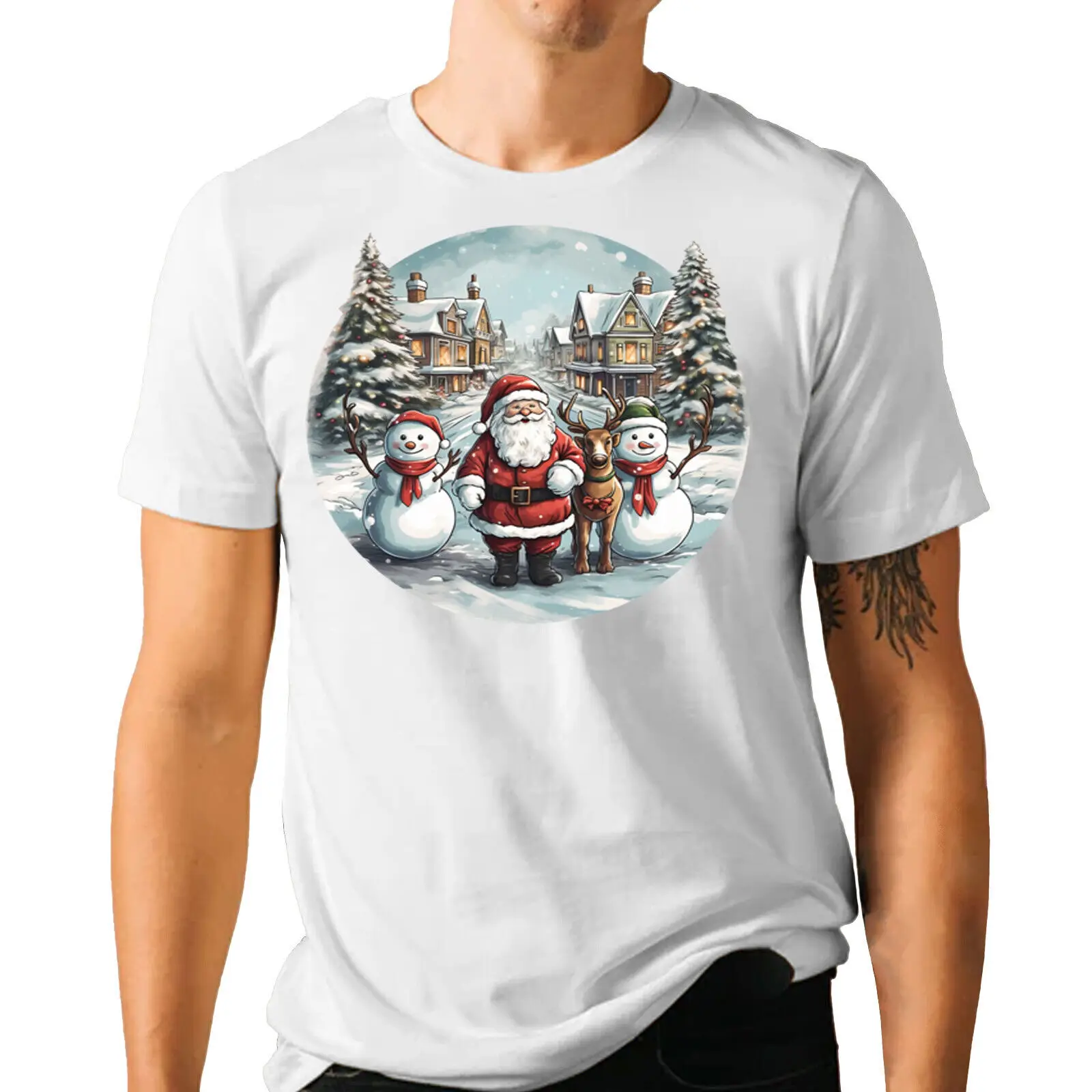 Cute Christmas T-shirt- Festive Santa Claus Snowman Holiday Tee