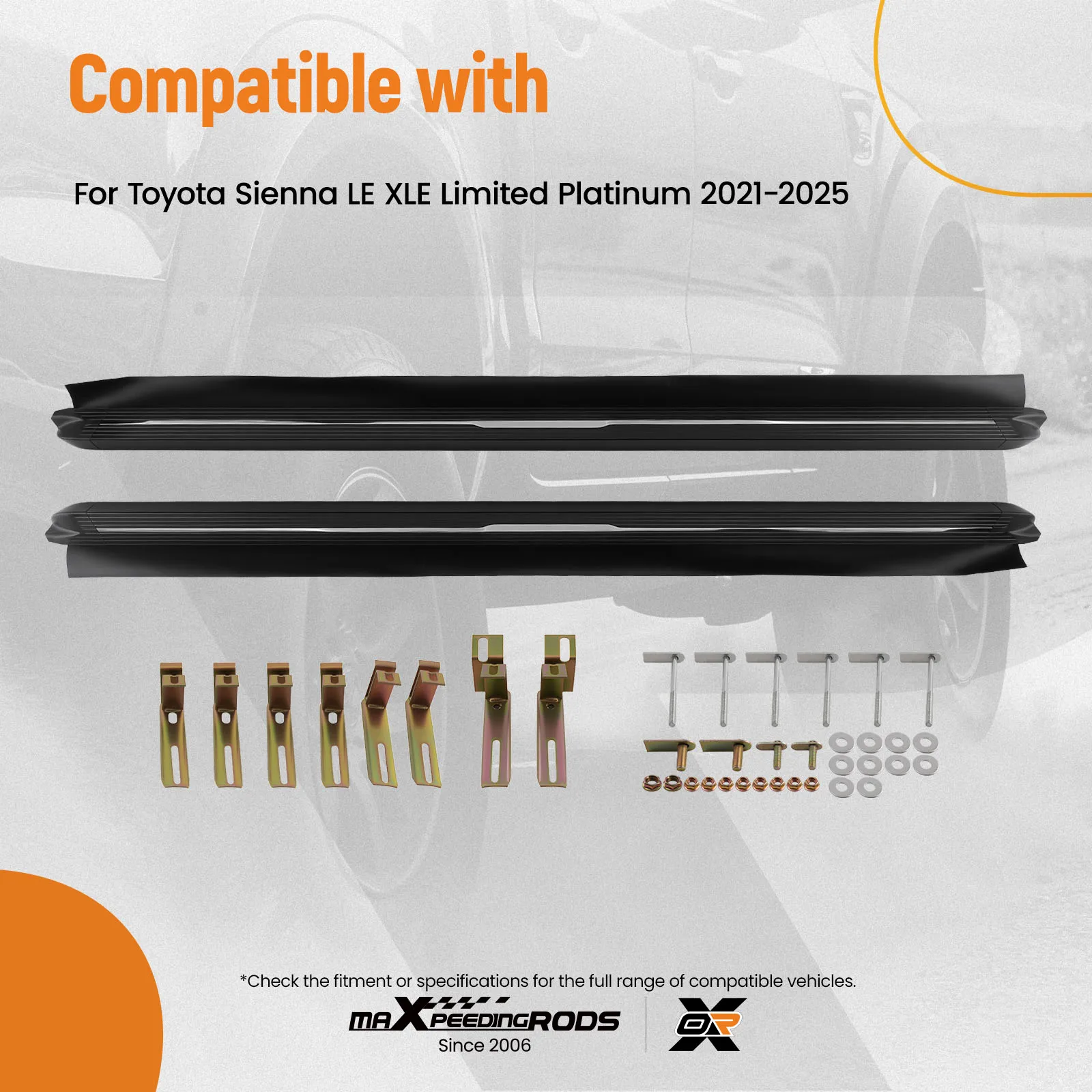 Bars Side Step Bars for Toyota Sienna Limited 21-2025 Black Anti-Slip Pair