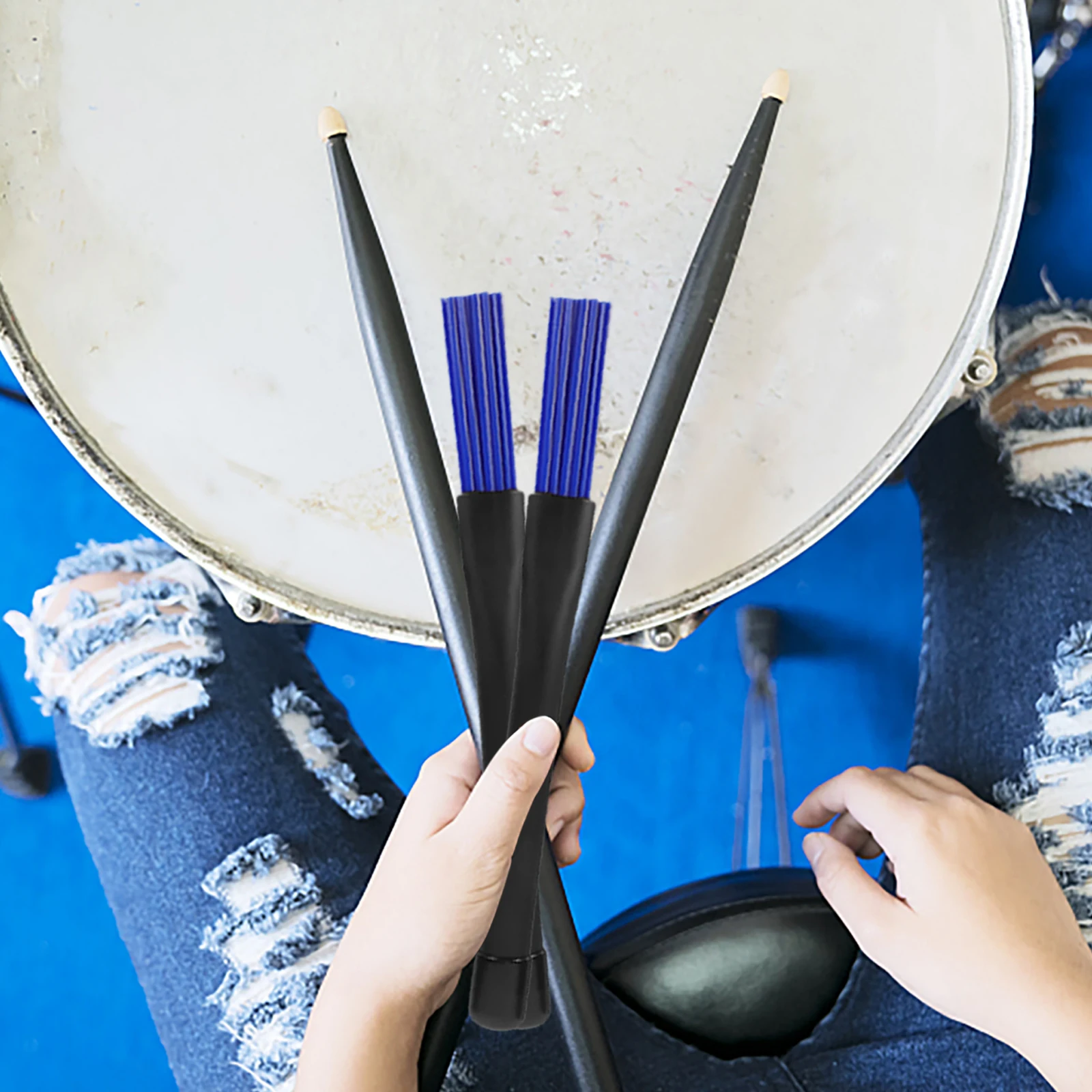 

2 pcs Retractable Drum Brush Plastic Drumsticks Soft Rubber Handle For Jazz Drum Beginners Accessories Instrument Tools Blue