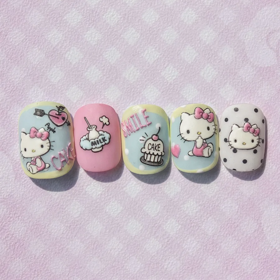 Sanrio Anime Nail Art Supplies Cute Hello Kitty Kuromi Cinnamoroll Pom Pom Purin 5D Nail Stickers Nail Art Decoration