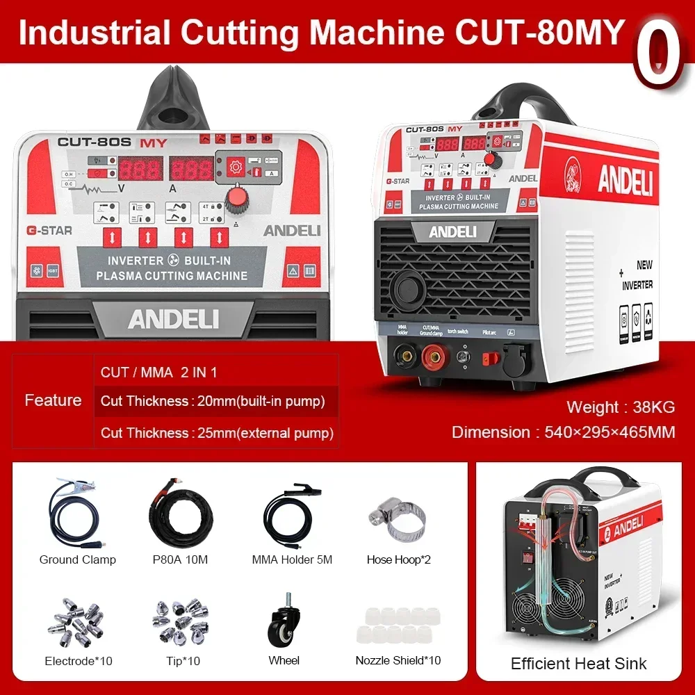 Sell like hot cakes  Andeli  220V 385V  CUT-80 HF Cut 2T 4T   2 IN 1MMA  Built in Compressor Plasma Cutting  Machine