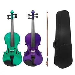 4/4 Full Size Solid Wood Acoustic Violin for Violin Beginner with Case and Bow, Purple / Green Color Fiddle