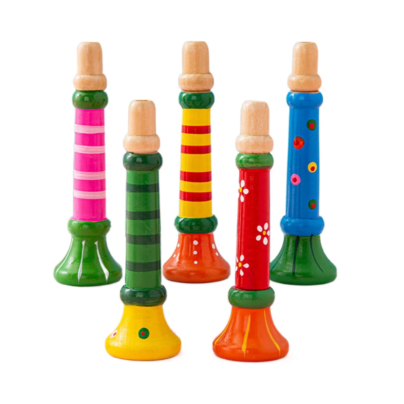 Wooden Trumpet Children Toy Horn Whistle Musical Instrument for Kids Early Educational Orff Music Instrument Sound Training Game