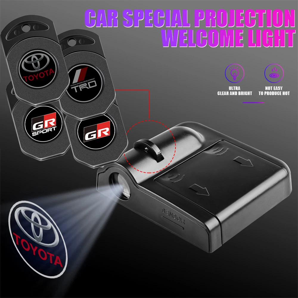 1/2 قطعة باب السيارة شعار ضوء ترحيب مصباح اكسسوارات السيارات لتويوتا C-HR GR الرياضة فيوس Izoa يارس بريوس أفينسيس TRD كورولا Aygo