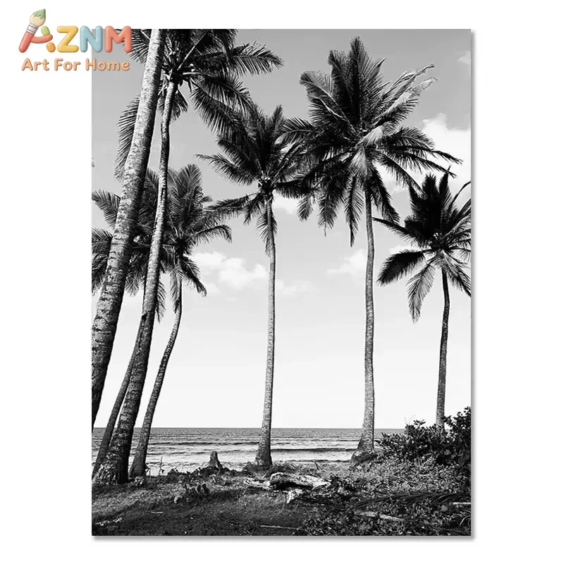 AZNM Beach Camper Van Surfing Ocean Landscape Wall Art Palm Tree Surfboard Canvas Painting Home Room Decor Poster Prints