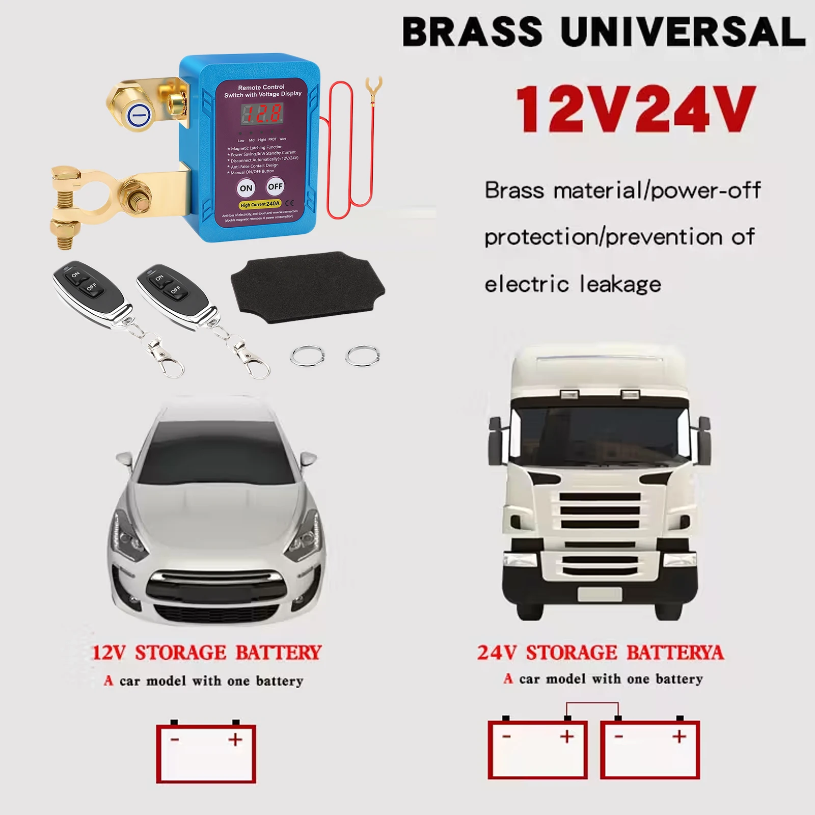 

12 В/24 В 240 А двойной дистанционный отключатель аккумулятора, выключатели отключения питания со светодиодным дисплеем напряжения для автомобиля, грузовика, лодки, автофургонов